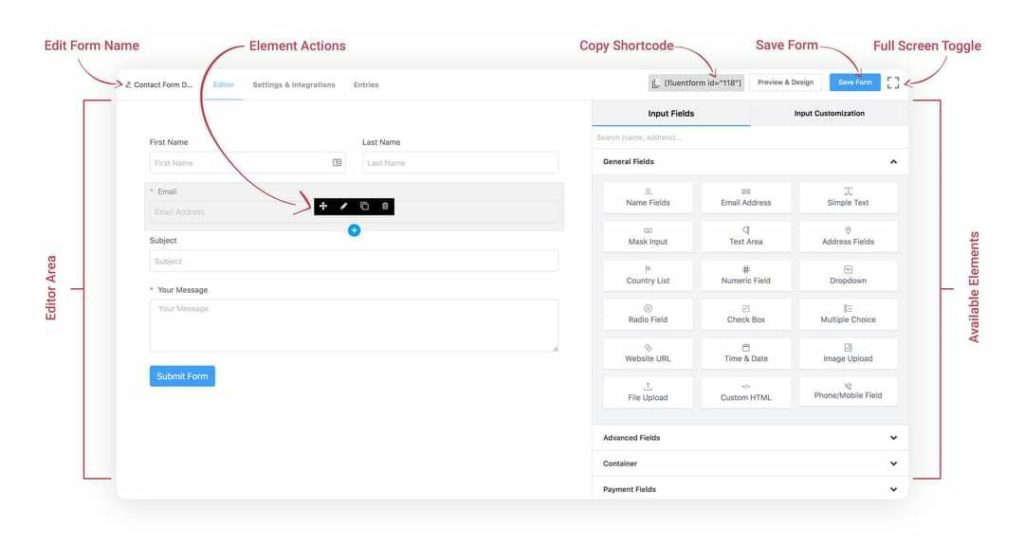 Fluent Forms editor