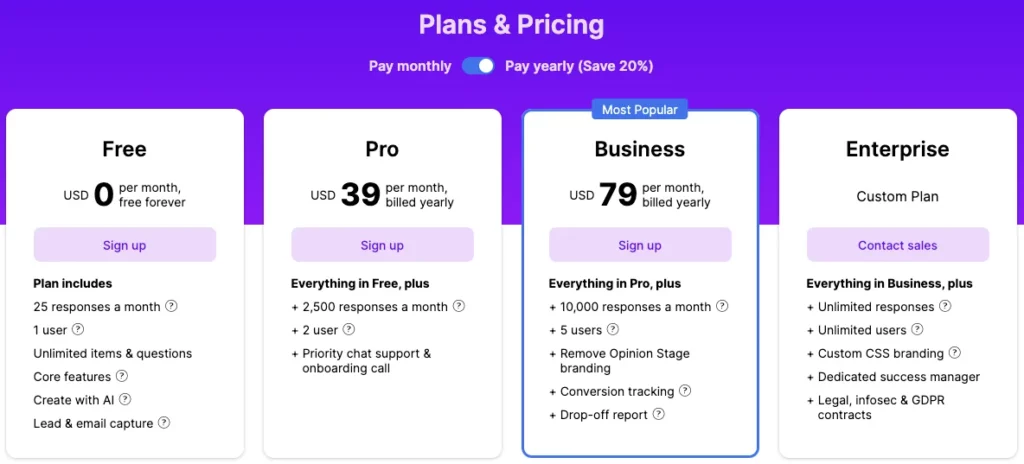 Opinion Stage Pricing