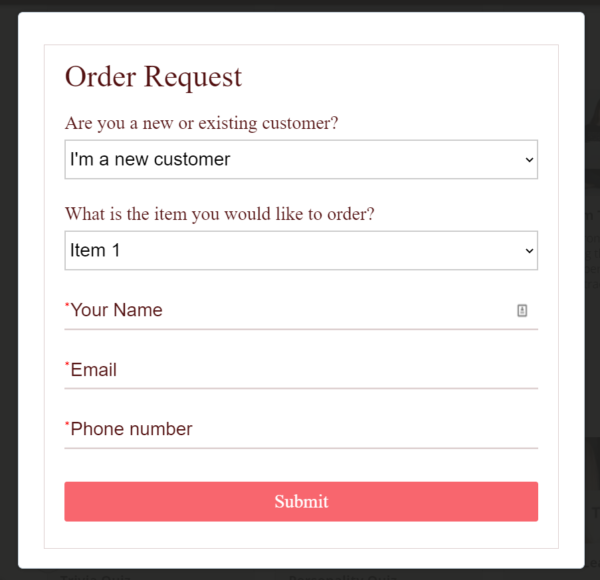 Order request form in Opinion Stage