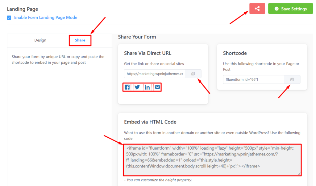 Share the form lead-generating landing page