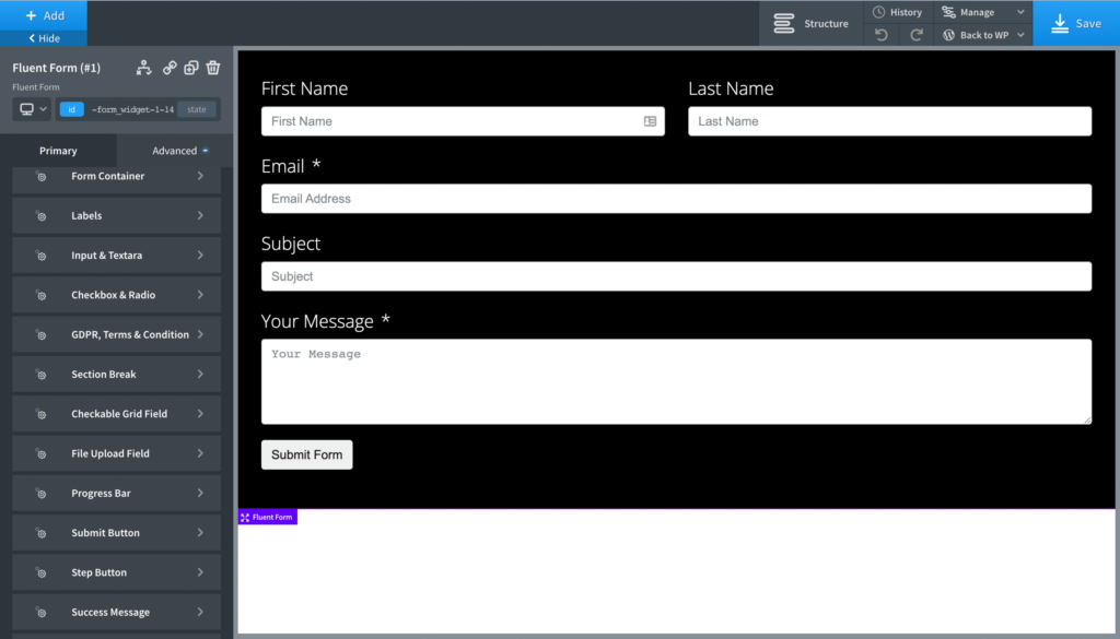 Fluent Forms native widget for Oxygen Builder 16220