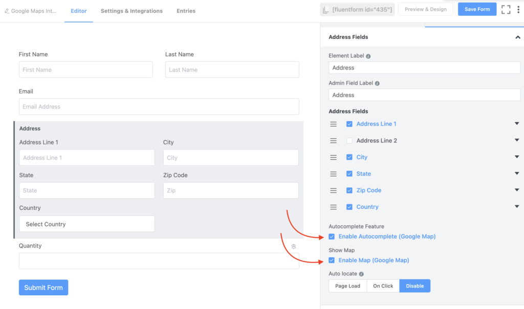Enabling Autocomplete Google Map in Fluent Forms