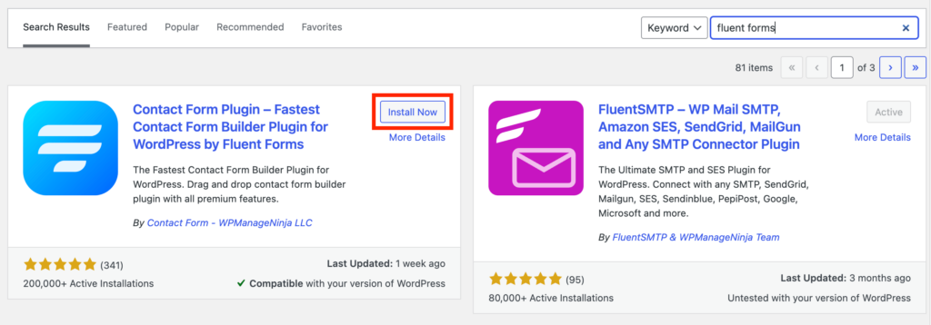 1. Install Fluent Forms 3044