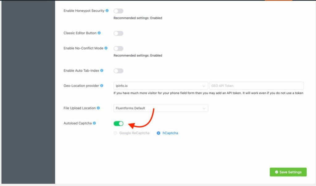 Auto reCaptcha and hCaptcha enable to all forms