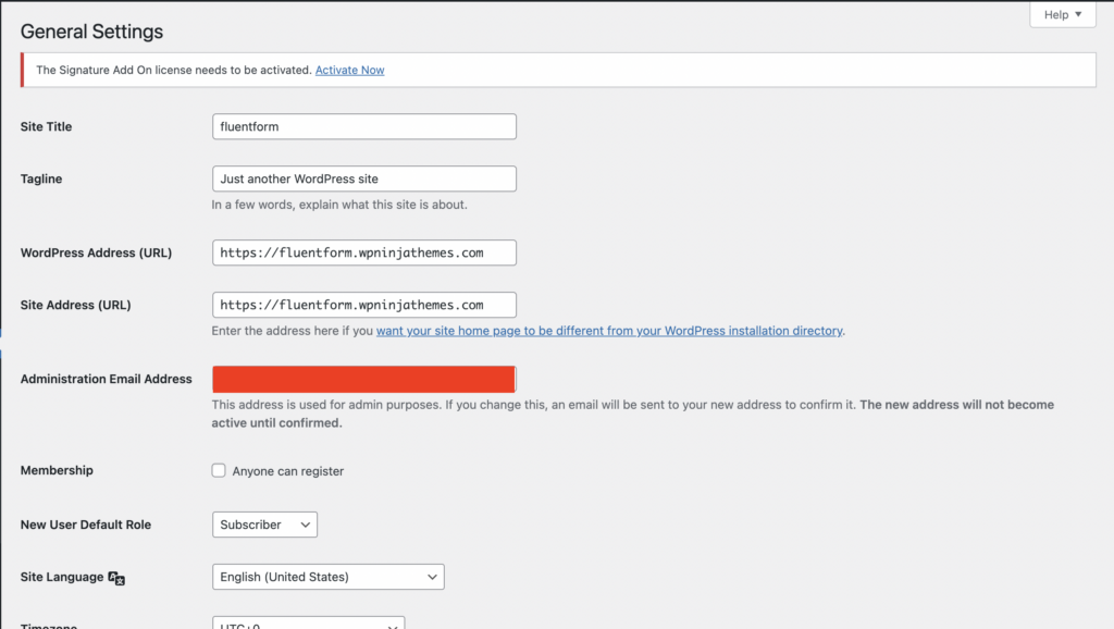 WordPress online store title and description WordPress General Settings