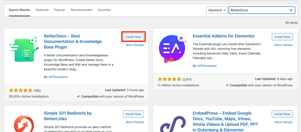 1. Search BetterDocs in WP Repository 26891