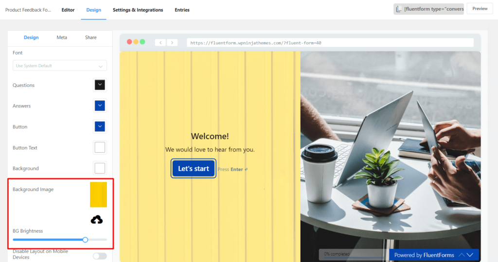 Adding a beautiful background image to a conversational form