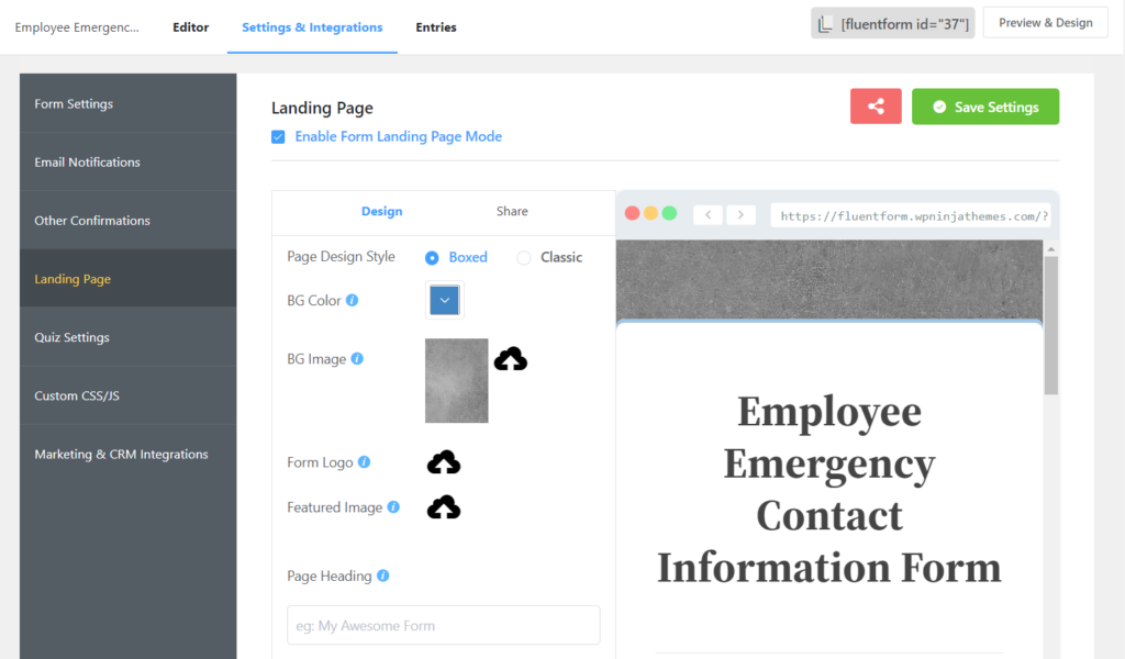 Publishing the form in a dedicated landing page