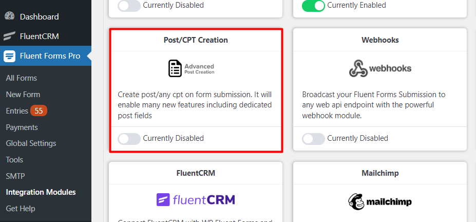 Activating Post/CPT Creation module