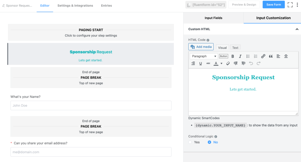 Create a sponsorship form