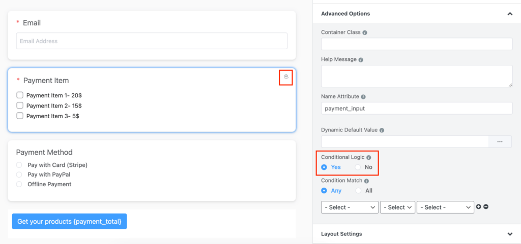 Icon when Conditional Logic in enabled