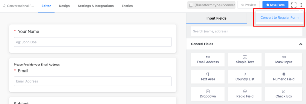 Convert conversational forms to regular form
