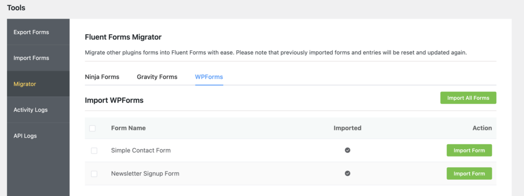 Migrator for WPForms