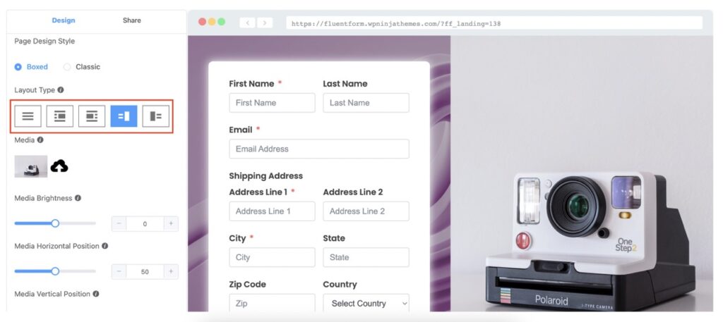 Layout customization in Fluent Forms