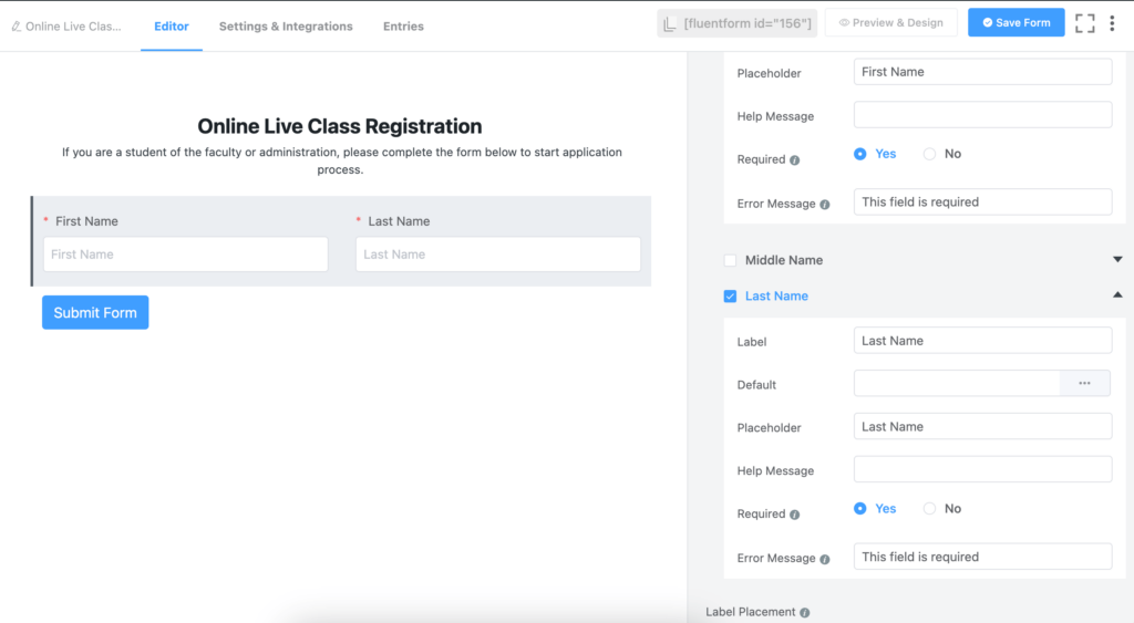 Customizing name fields