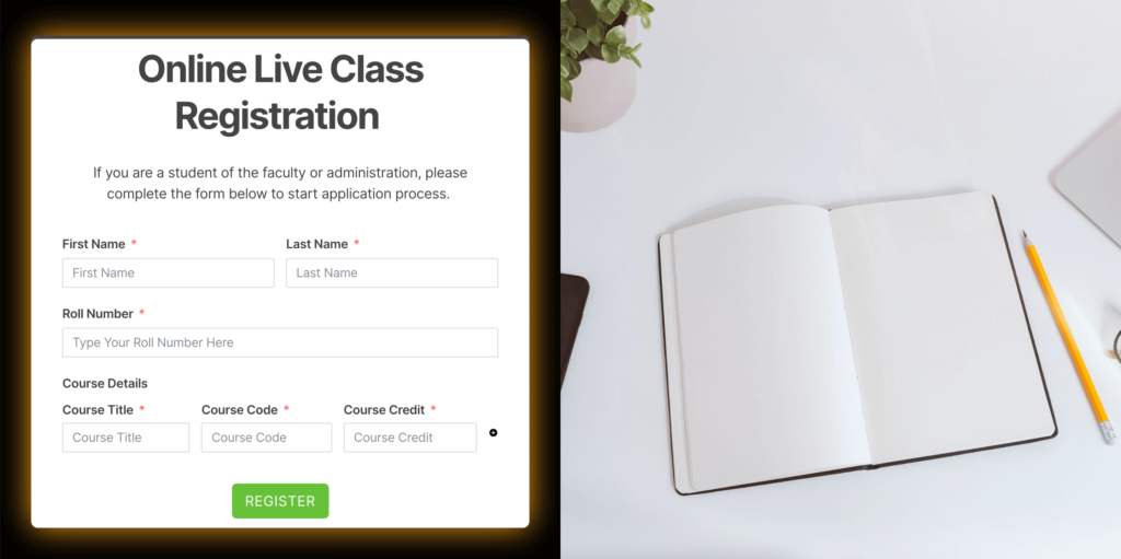 Form on a landing page