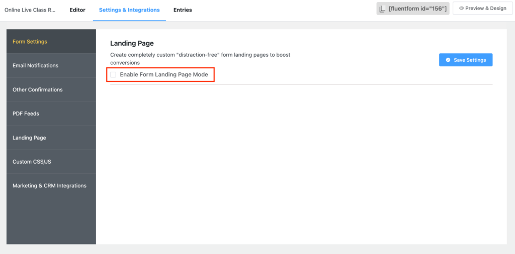 Enabling landing page mode