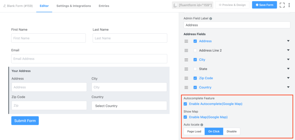 Options in autocomplete feature