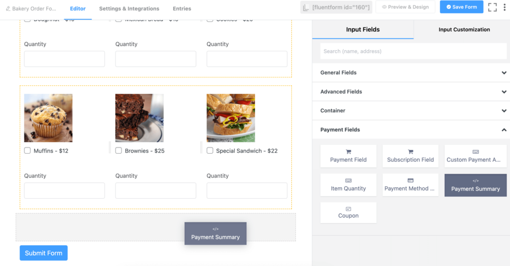 Adding payment summary field