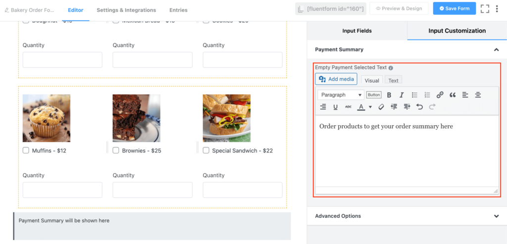 Customizing payment summary