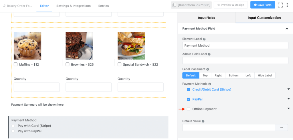 Customizing the payment method field