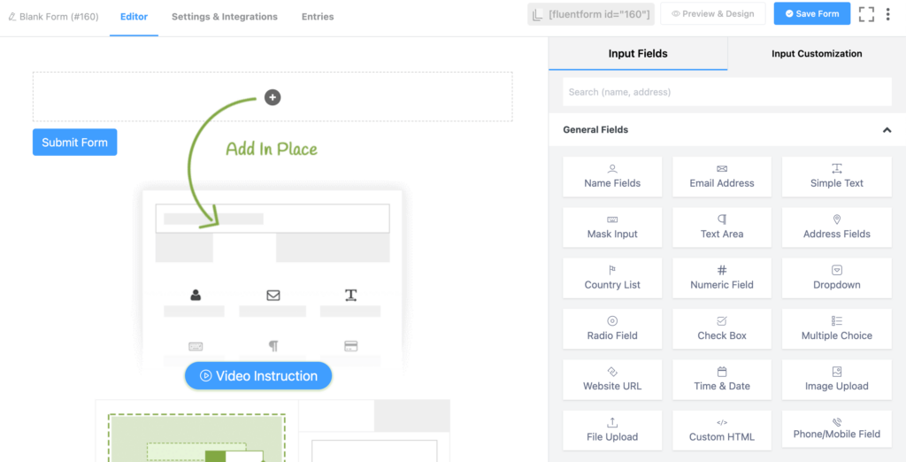 Fluent Forms form editor interface
