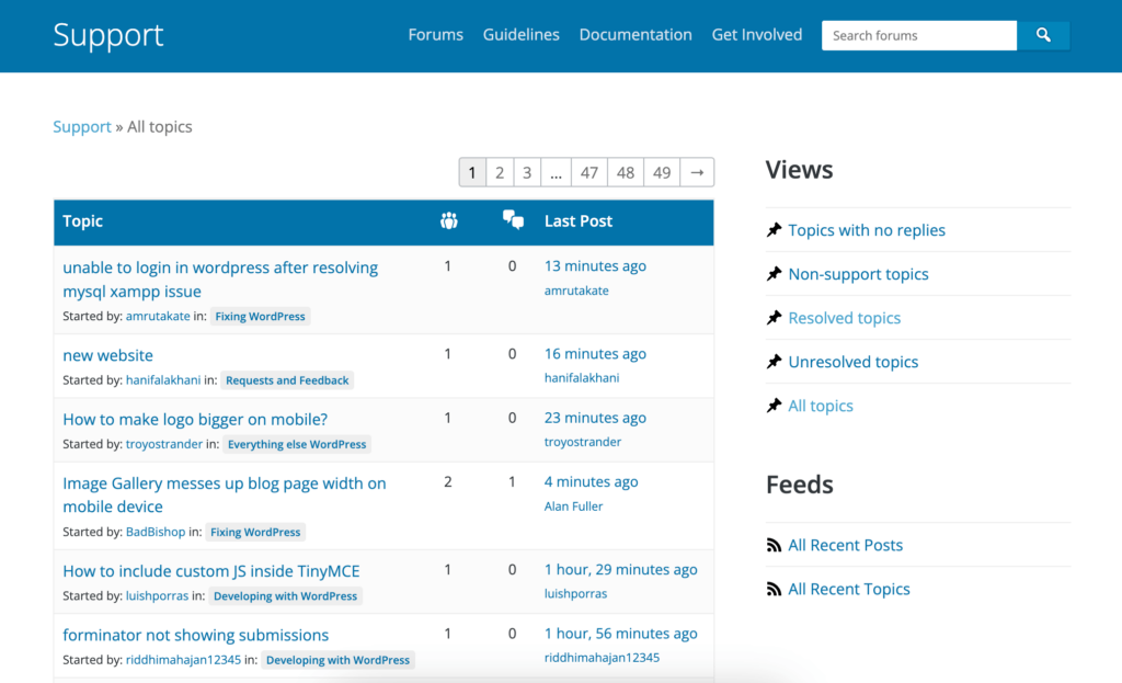 WordPress support forum