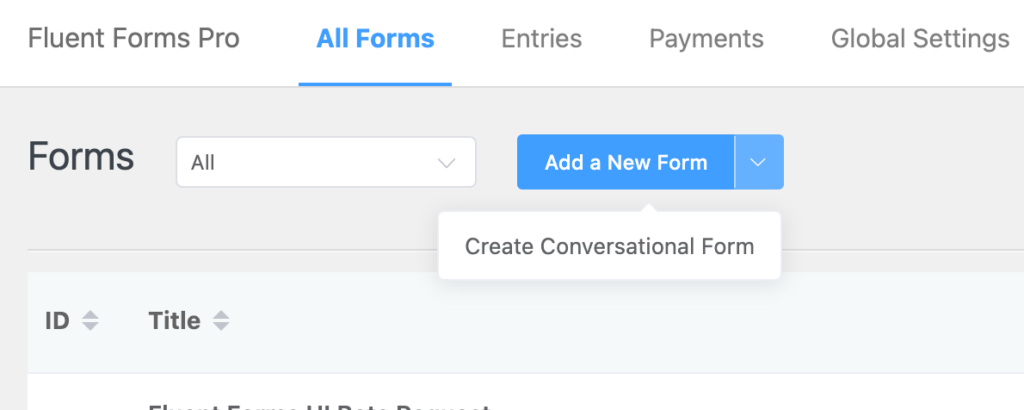 Add a New Form button, plugin