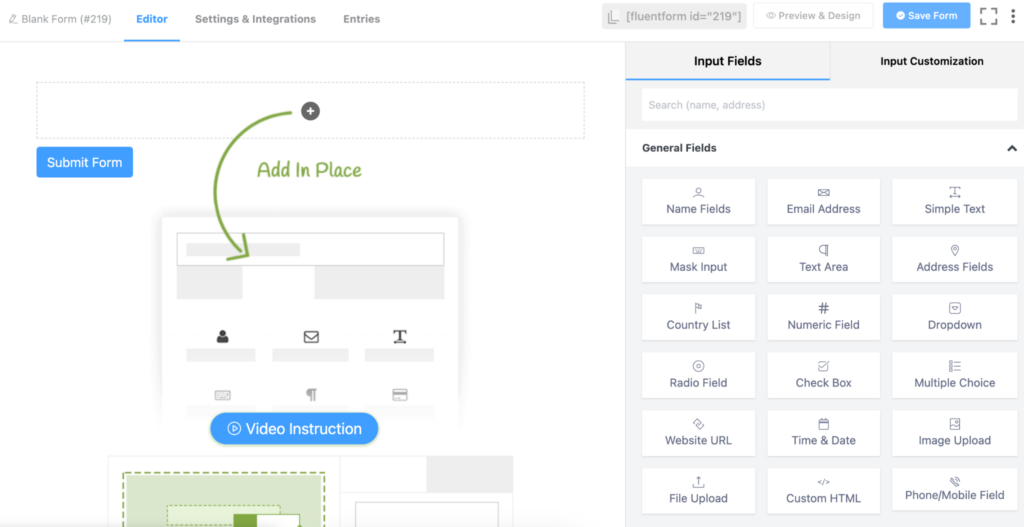Form fields, Fluent Forms new editor
