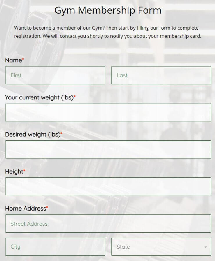 A gym membership form template