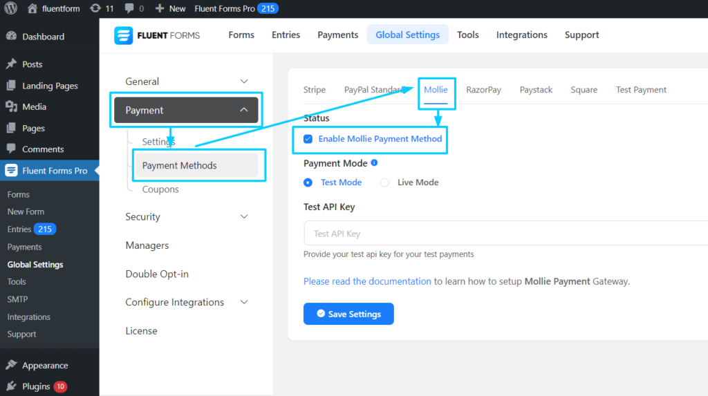 Mollie Payments integrate with Fluent Forms