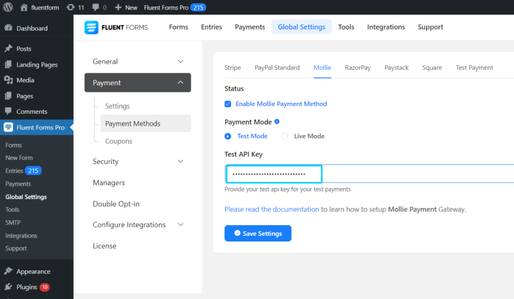Mollie Payments integrate with Fluent Forms