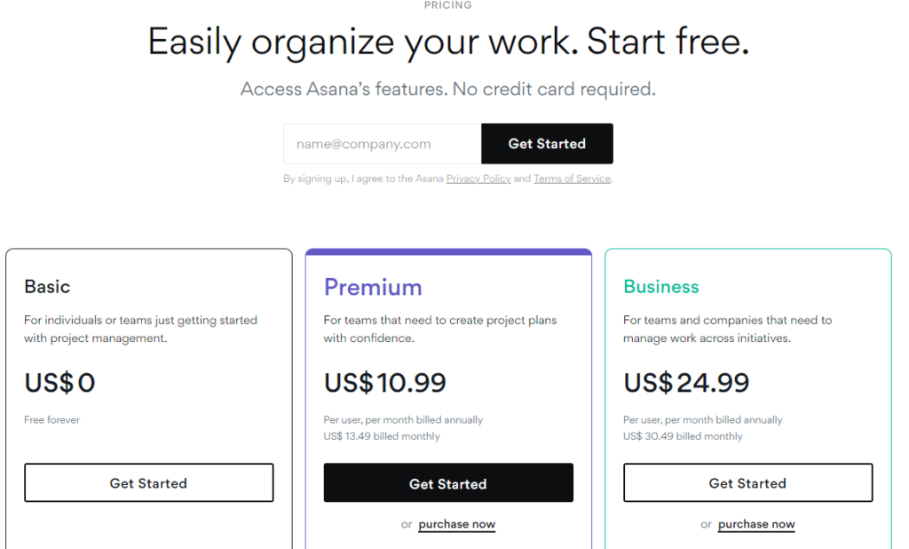 asana pricing