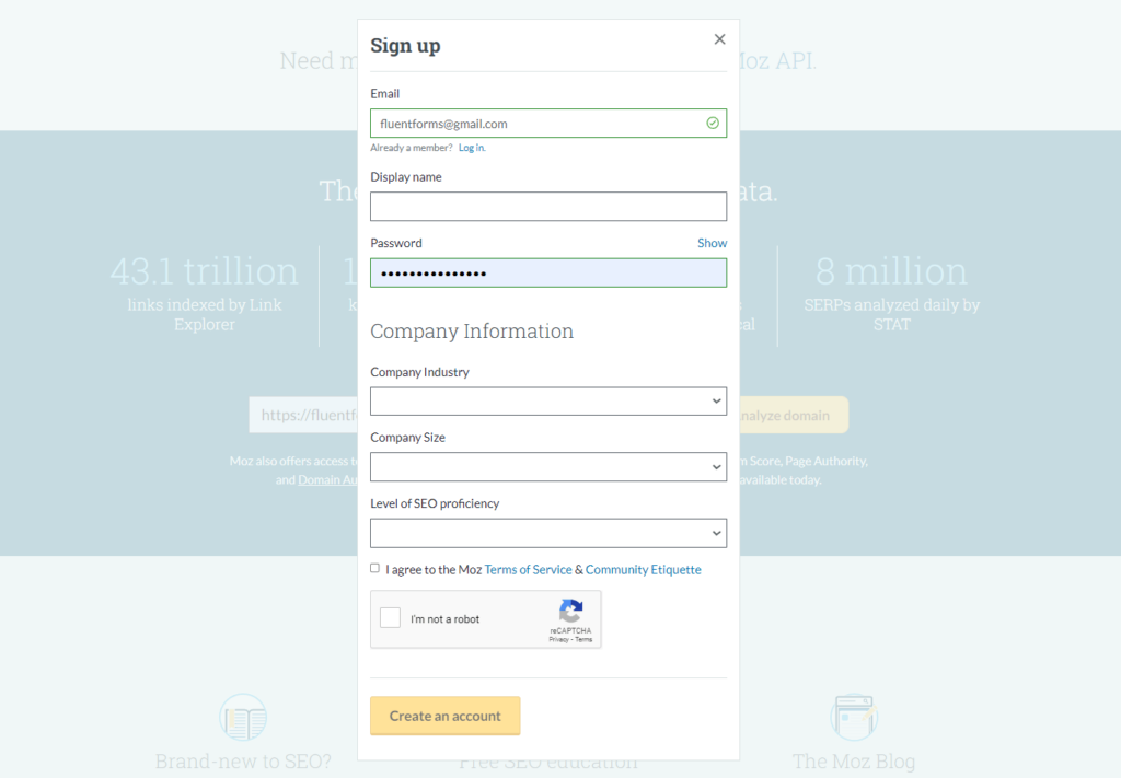 Moz forms for lead capture