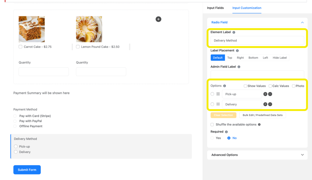 Cake Order Form in WordPress 111 35421