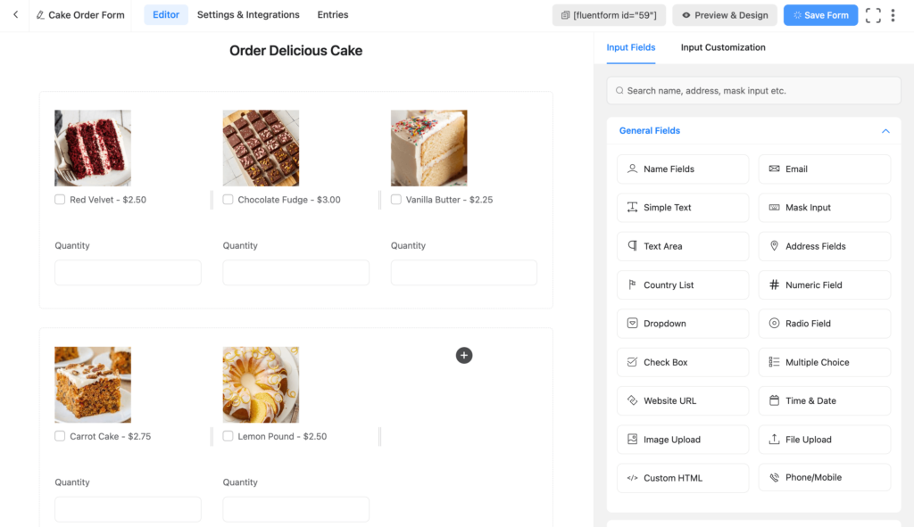 Cake order form in WordPress 11 35421