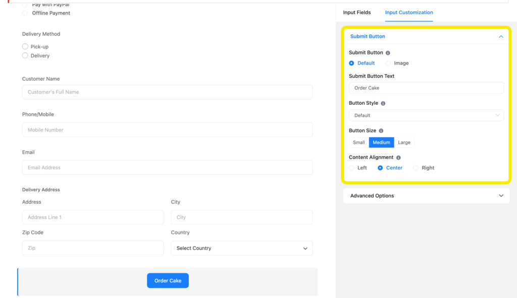 Cake order form in WordPress 15 35421