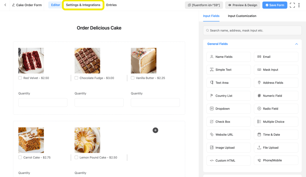 Cake order form in WordPress 16 35421