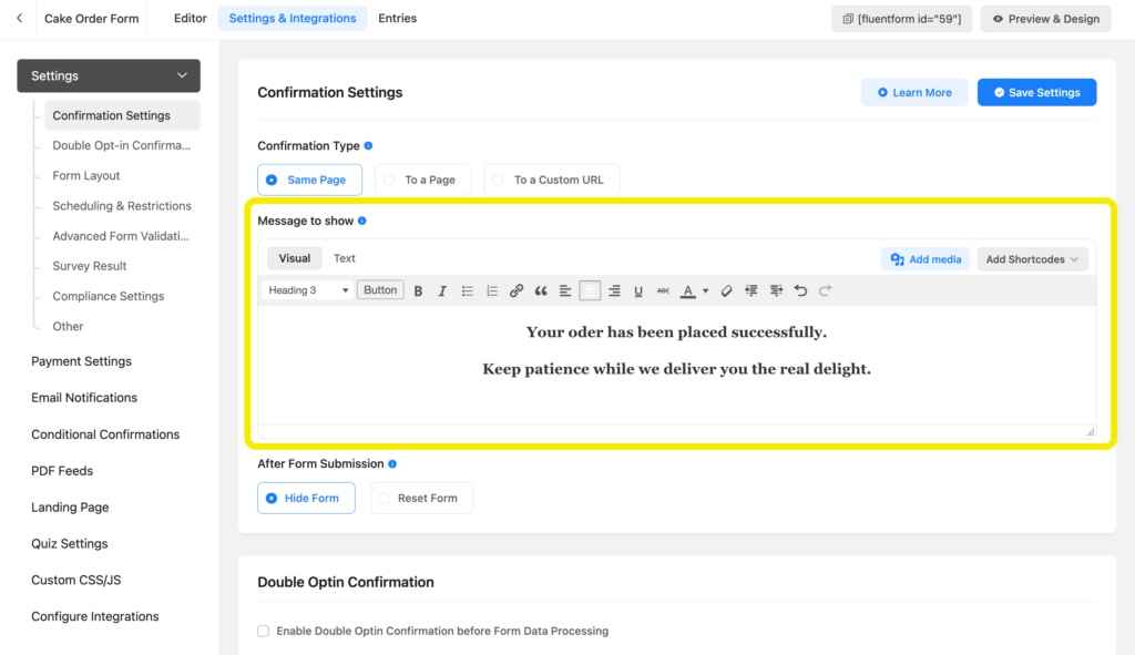 Cake order form in WordPress 17 35421