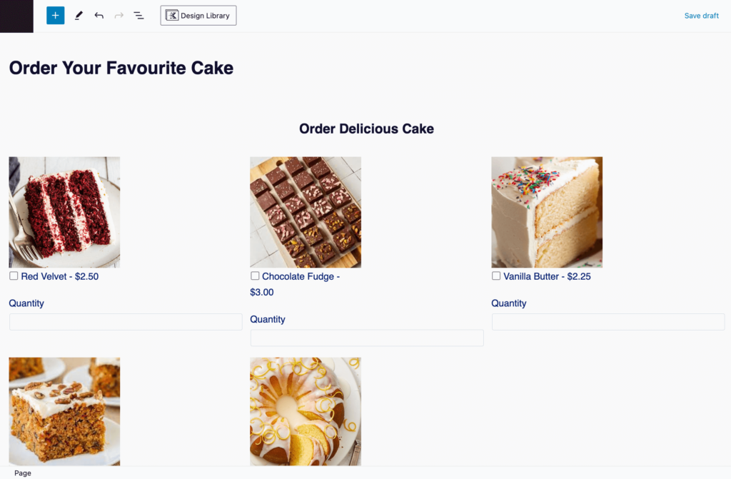 Cake order form in WordPress 18 35421