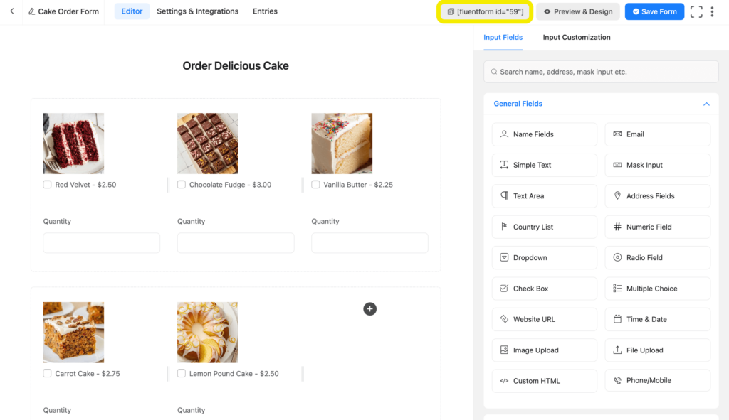 Cake order form in WordPress 19 35421