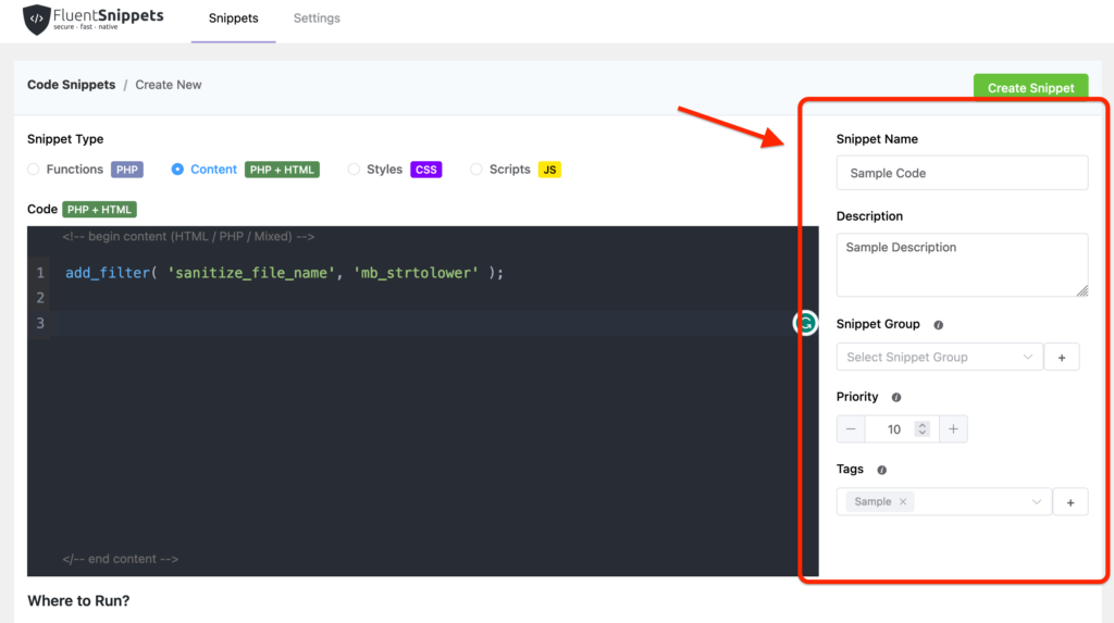 code snippets manager for WordPress - FluentSnippets