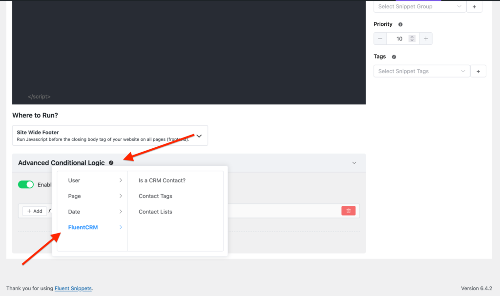 advanced conditional logic - fluentsnippets fluentcrm