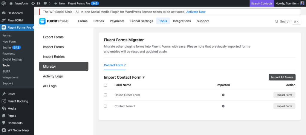 Contact Form 7 migration setting in Fluent Forms