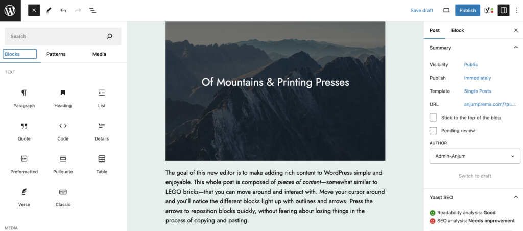 Block editor, WordPress
