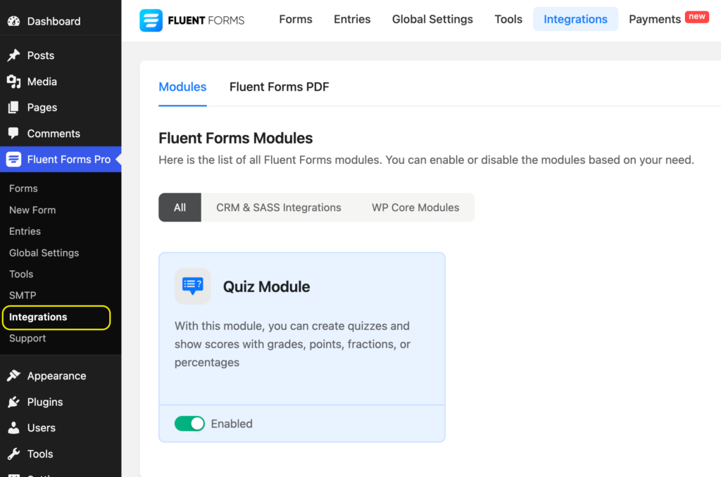 Enabling Quiz Module