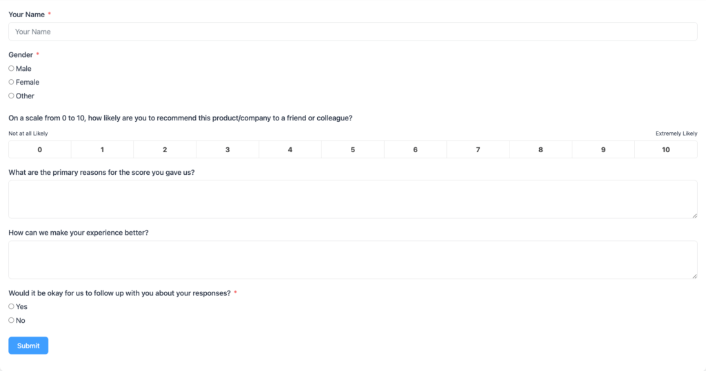 NPS feedback form question 37315