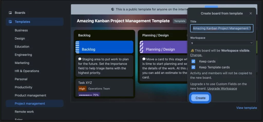 Trello project management template step 4