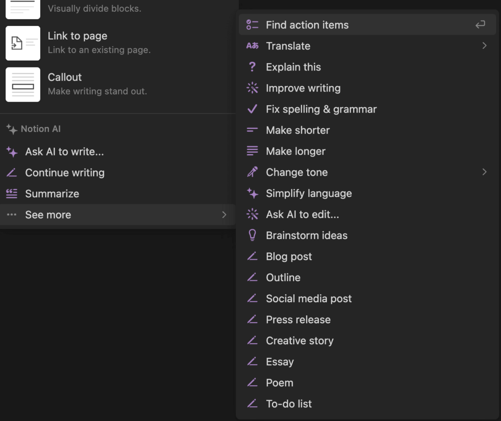 Notion AI functions