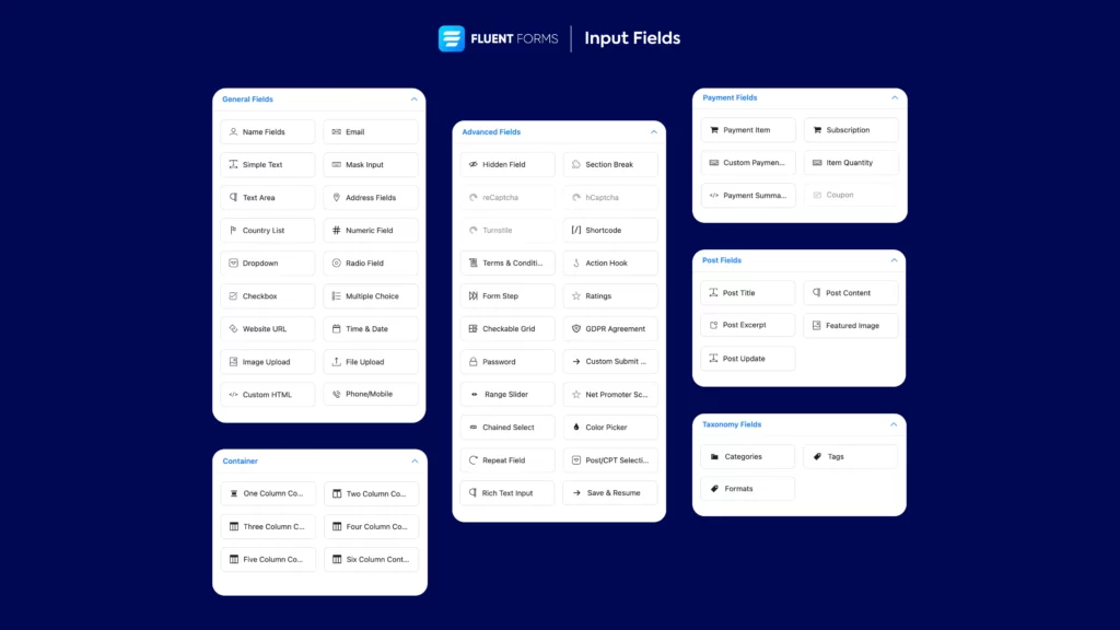 Fluent Forms input fields